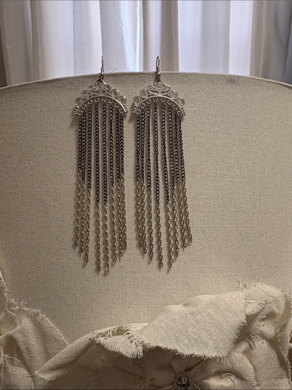 Silver Fringe Dangle Earrings - Elegant Women's Jewelry